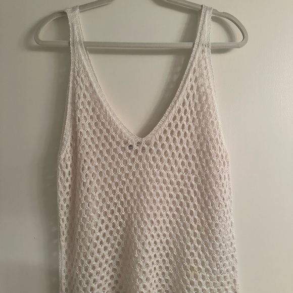 NWOT Zara Open Knit V-Neck Tank in White Size L - Picture 4 of 11